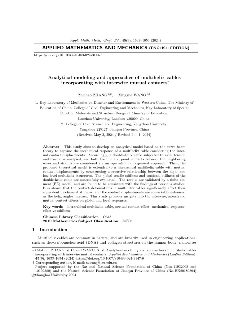 Analytical Modeling and Approaches of Multihelix Cables Incorporating ...