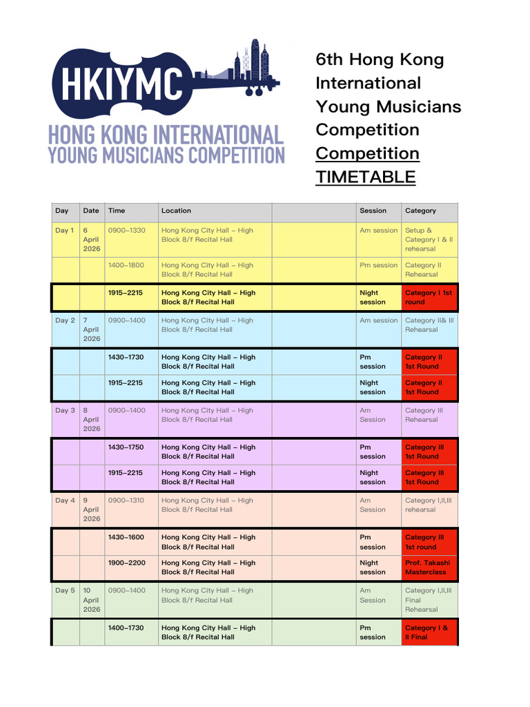 6th HKIYMC Time Table Final City Hall PDF | PDF | Teaching | Pedagogy