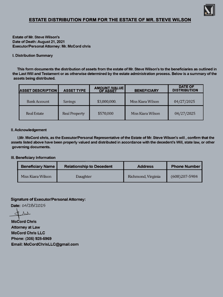 Distribution Form 1 | PDF