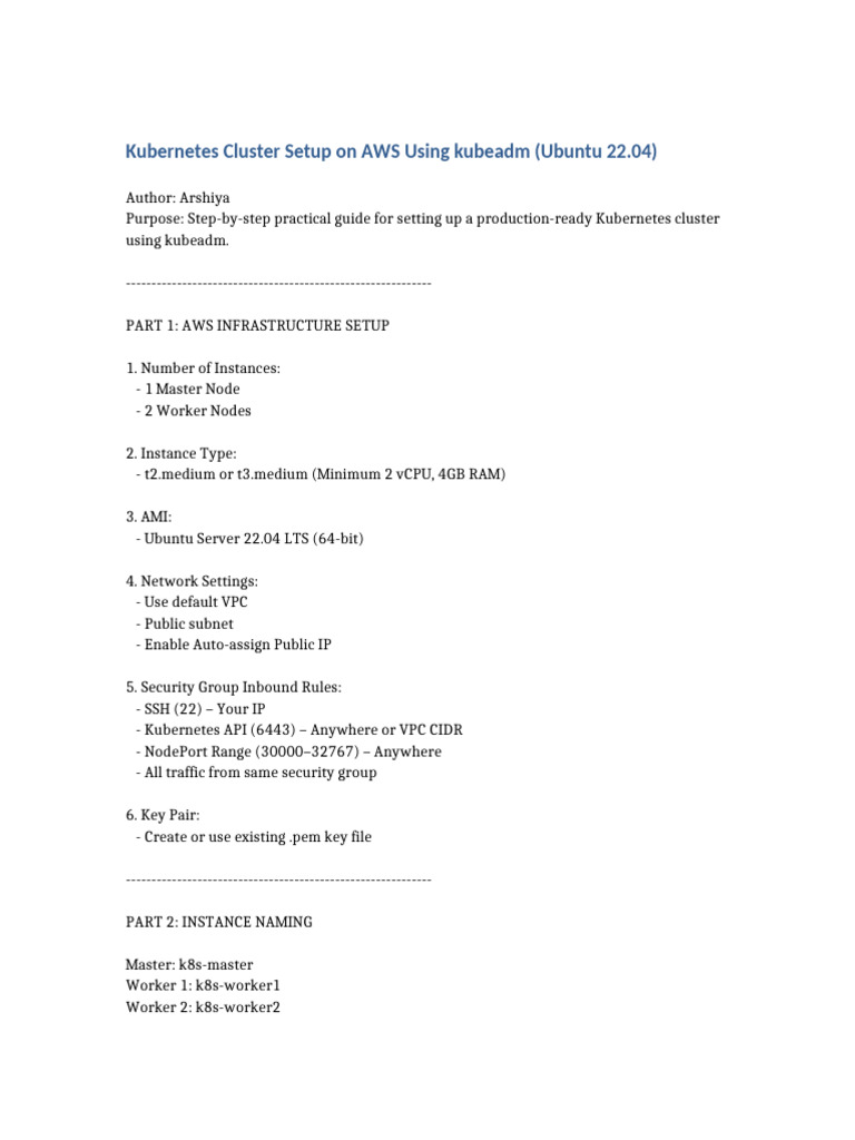Kubernetes Cluster Setup Kubeadm Ubuntu22 AWS | PDF | Software ...