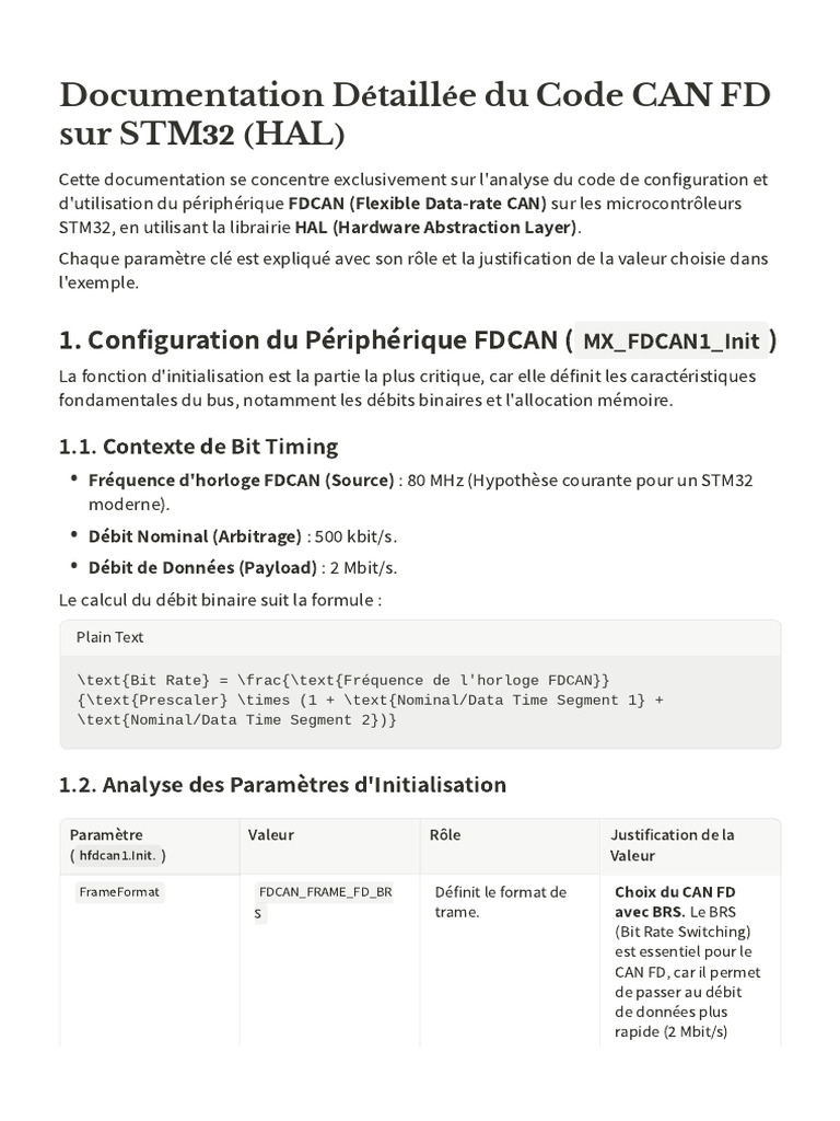 Documentation Détaillée Du Code CAN FD Sur STM32 (HAL) | PDF | Débit ...