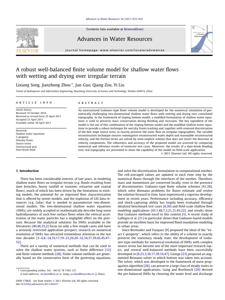 Song Et Al. - 2011 - A Robust Well-Balanced Finite Volume Model For ...