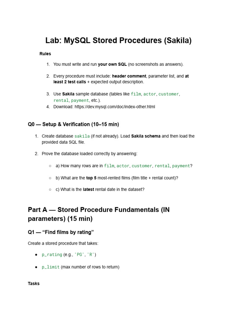 Lab - MySQL Stored Procedures (Sakila) | PDF | Databases | Information ...