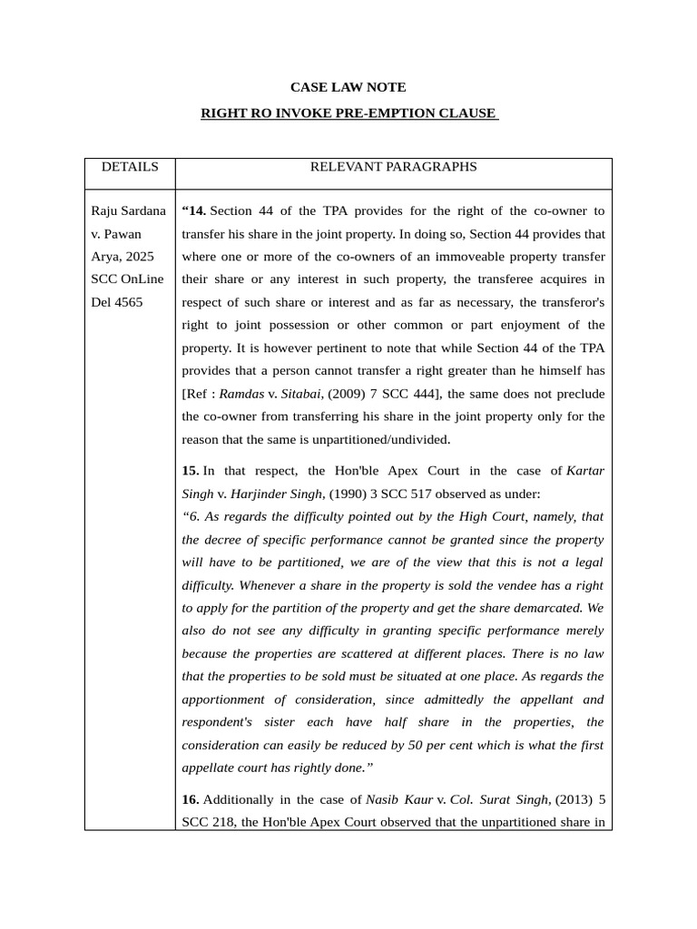Right To Pre-Emption | PDF | Common Law | Justice