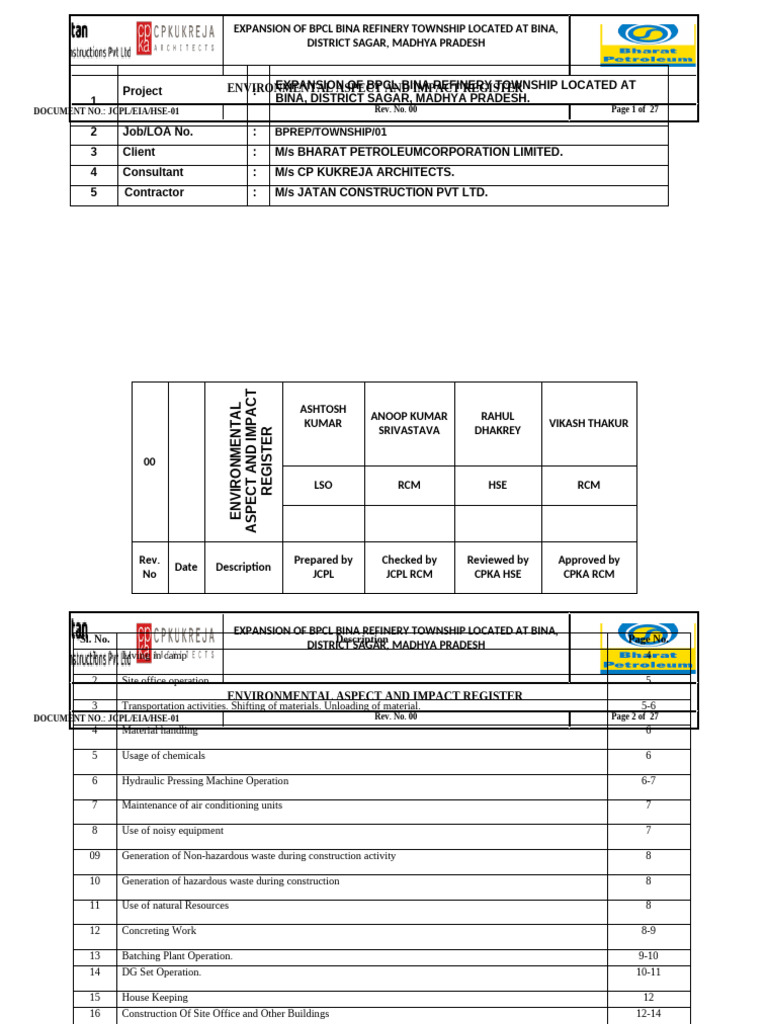 Environmental Aspect and Impact Register | PDF | Waste | Environmental ...