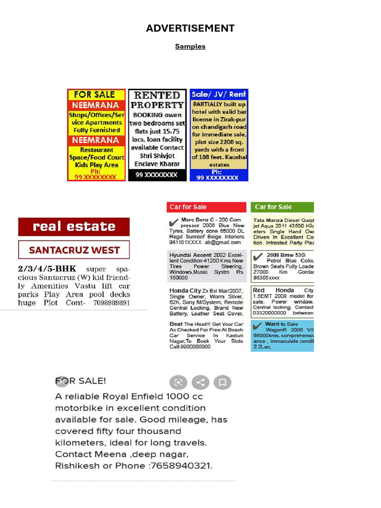 Advertisement Class Viii | PDF