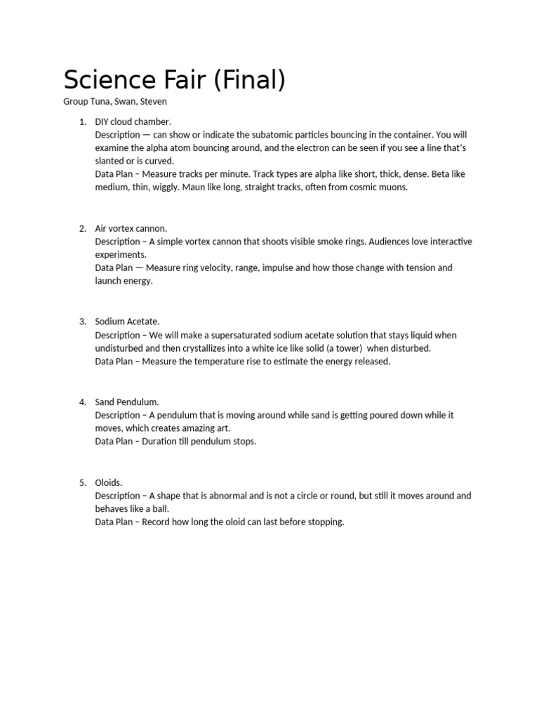 Science Fair (Final) | PDF