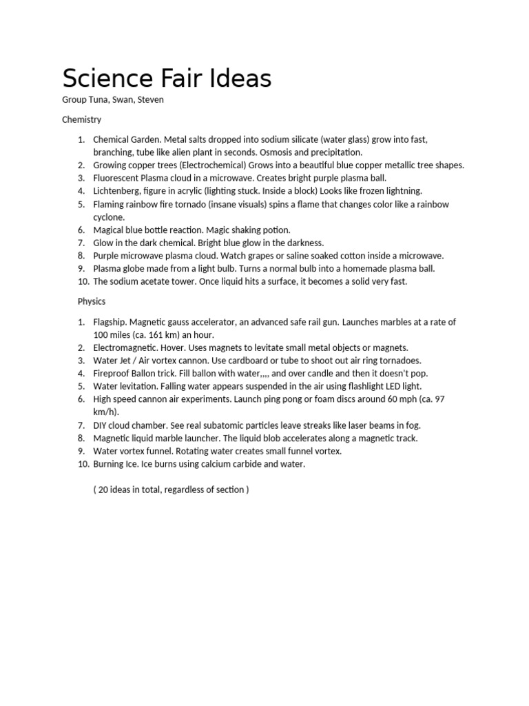 Science Fair Ideas | PDF