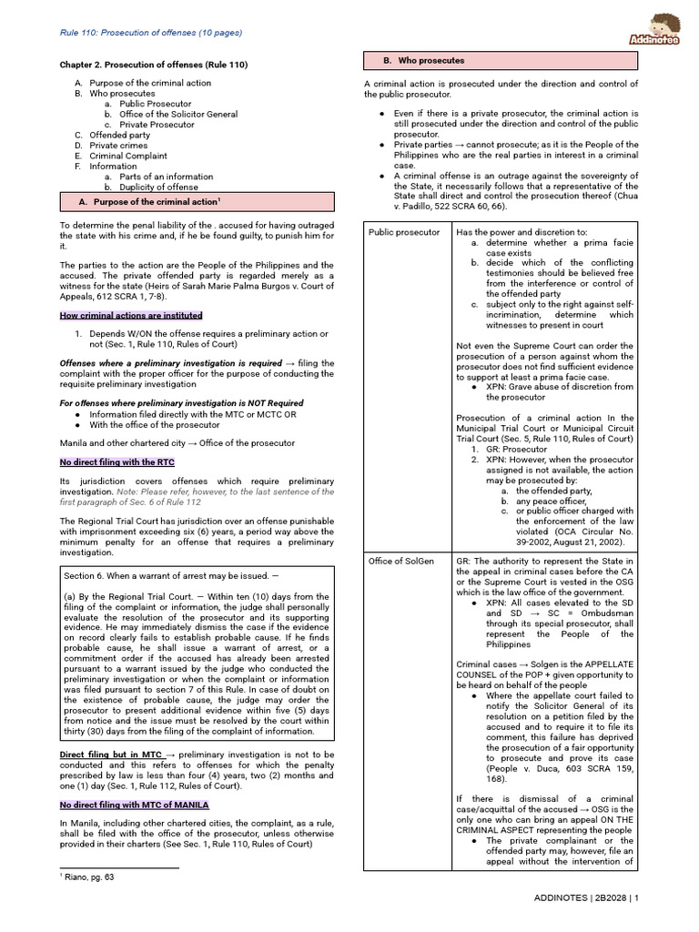 (ADDI) Rule 110 (10 PGS) | PDF | Prosecutor | Statute Of Limitations