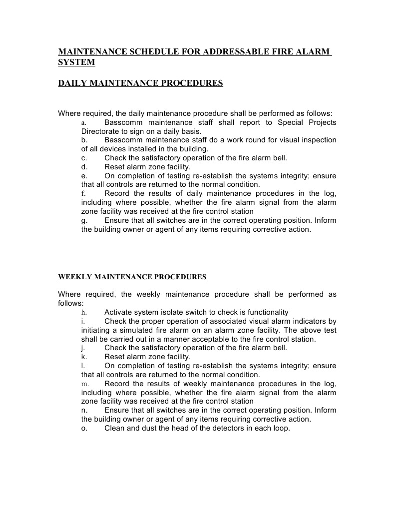 Fire Alarm System Maintenance Schedule | PDF | Computers