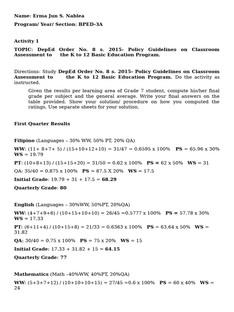 Grade Computation | PDF | Intelligence
