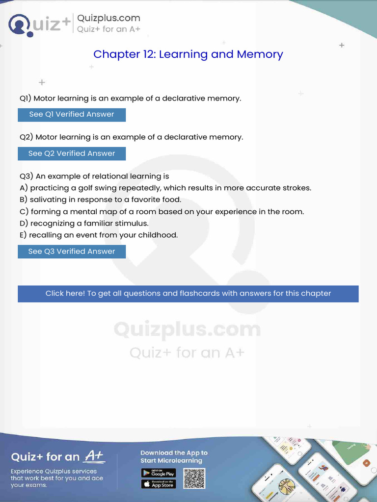 Motor Learning Is An Example of A Declarative Memory | PDF | Physiology ...