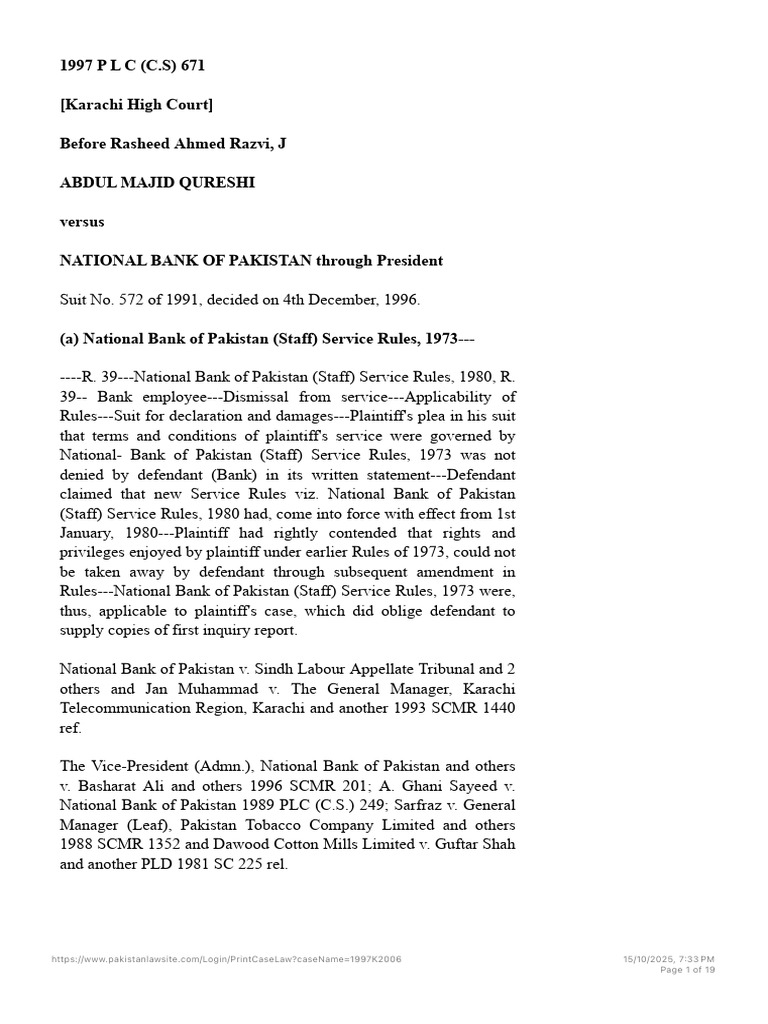 1997 P L C (C.S) 671 (Karachi High Court) Before Rasheed Ahmed Razvi, J ...