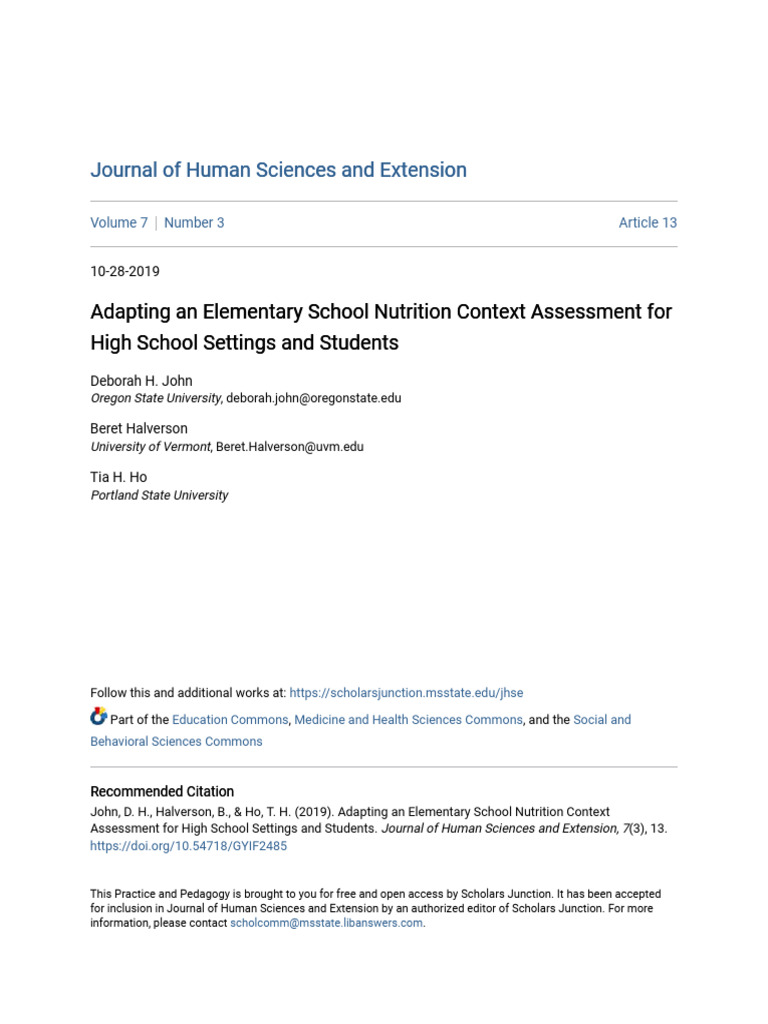 Adapting An Elementary School Nutrition Context Assessment For | PDF ...