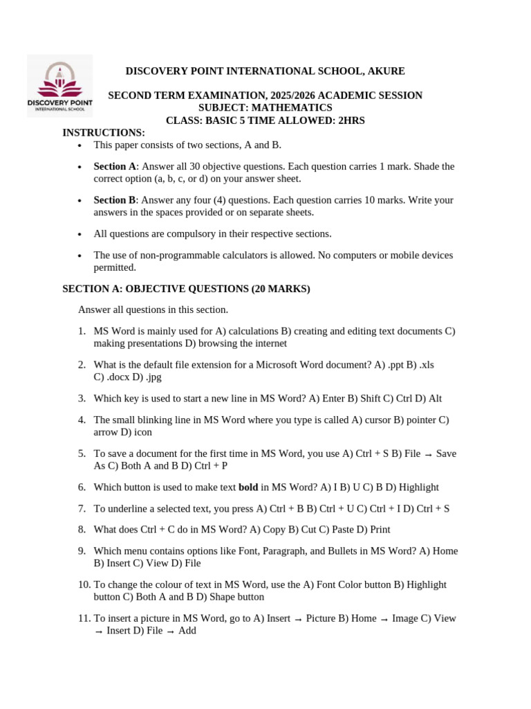 b4 Mathematics Objective Exam Question | PDF | World Wide Web ...