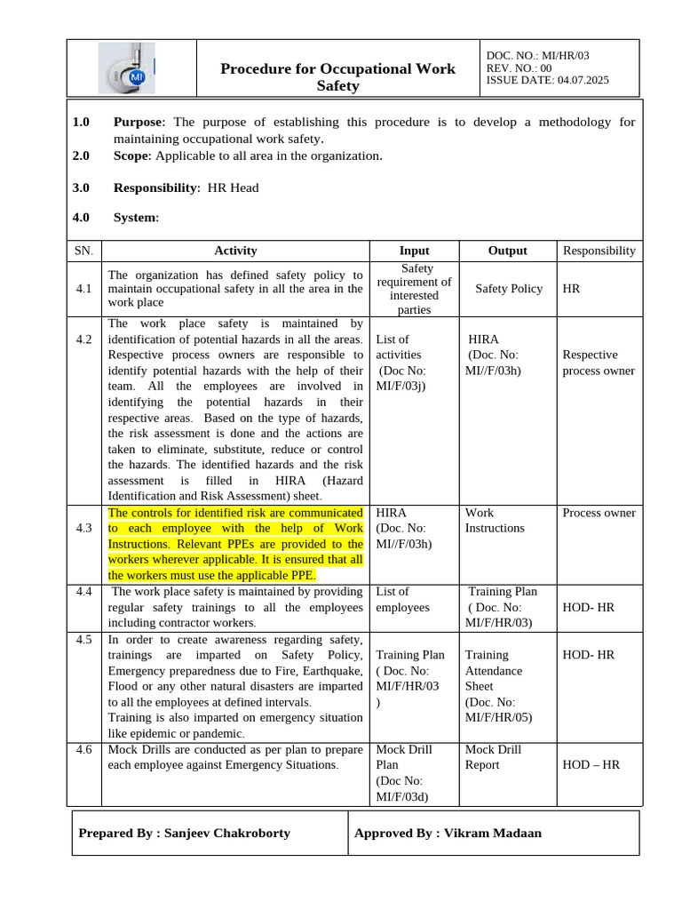 Procedure For Occupational Work Safety | PDF | Occupational Safety And ...