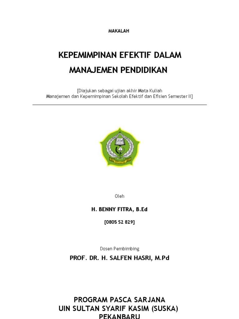 Kepemimpinan Efektif Dalam Manajemen Pendidikan