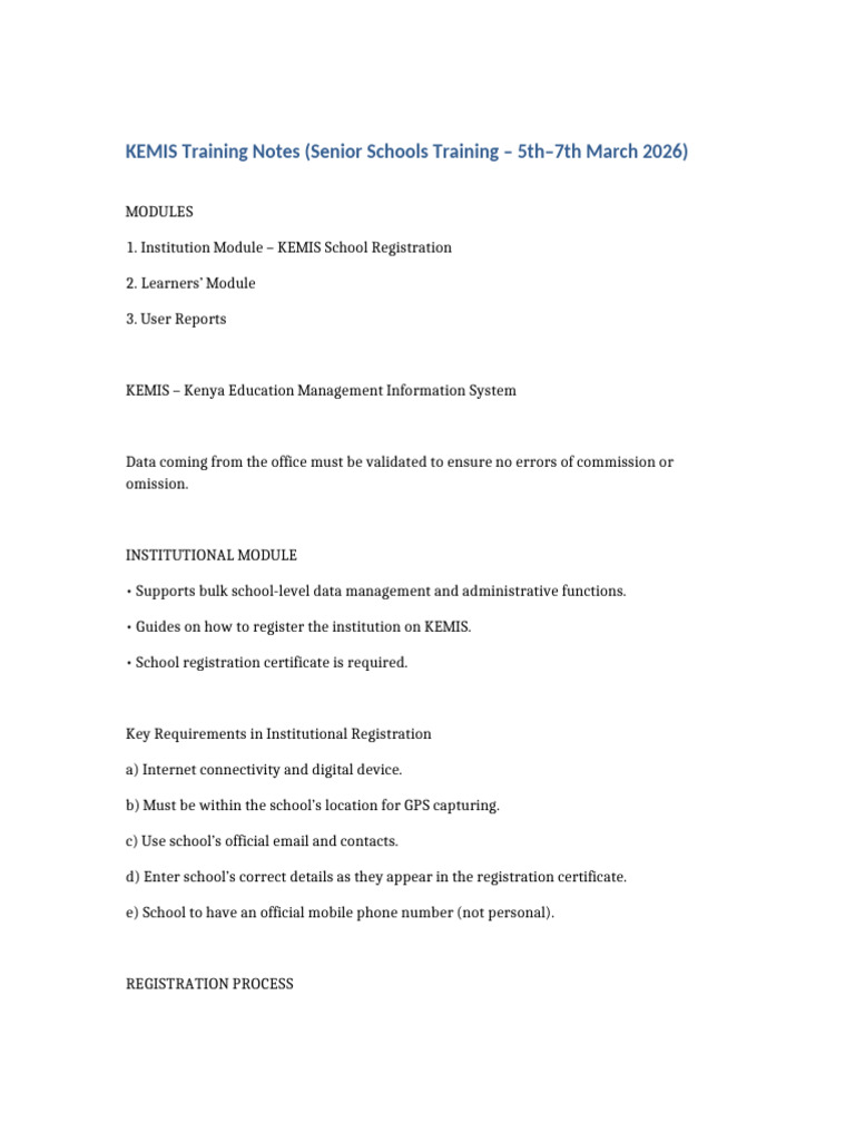 KEMIS Typed Training Notes | PDF | Information Technology | Computing