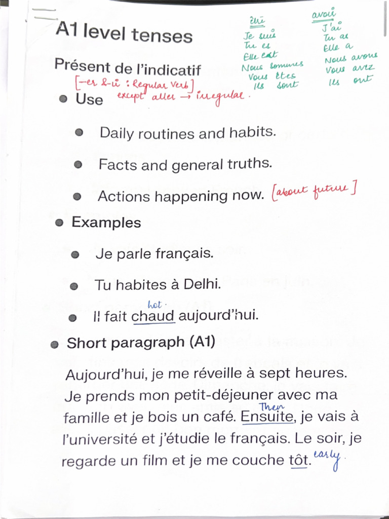 A1 Level Tenses | PDF