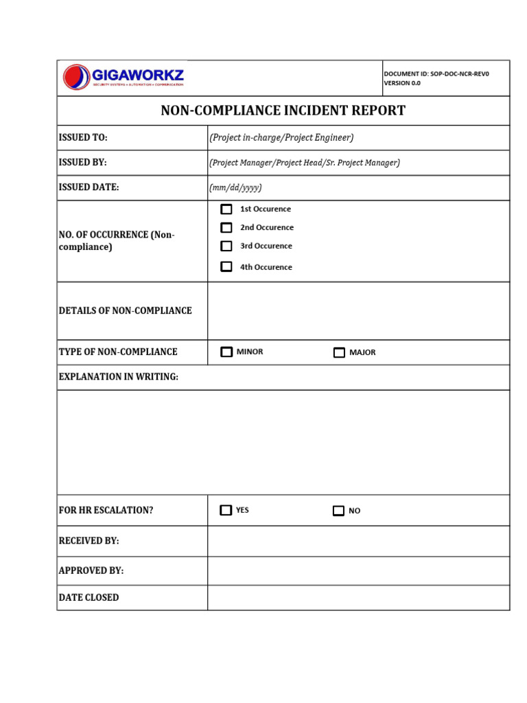 GTI Non-Compliance IR Form | PDF