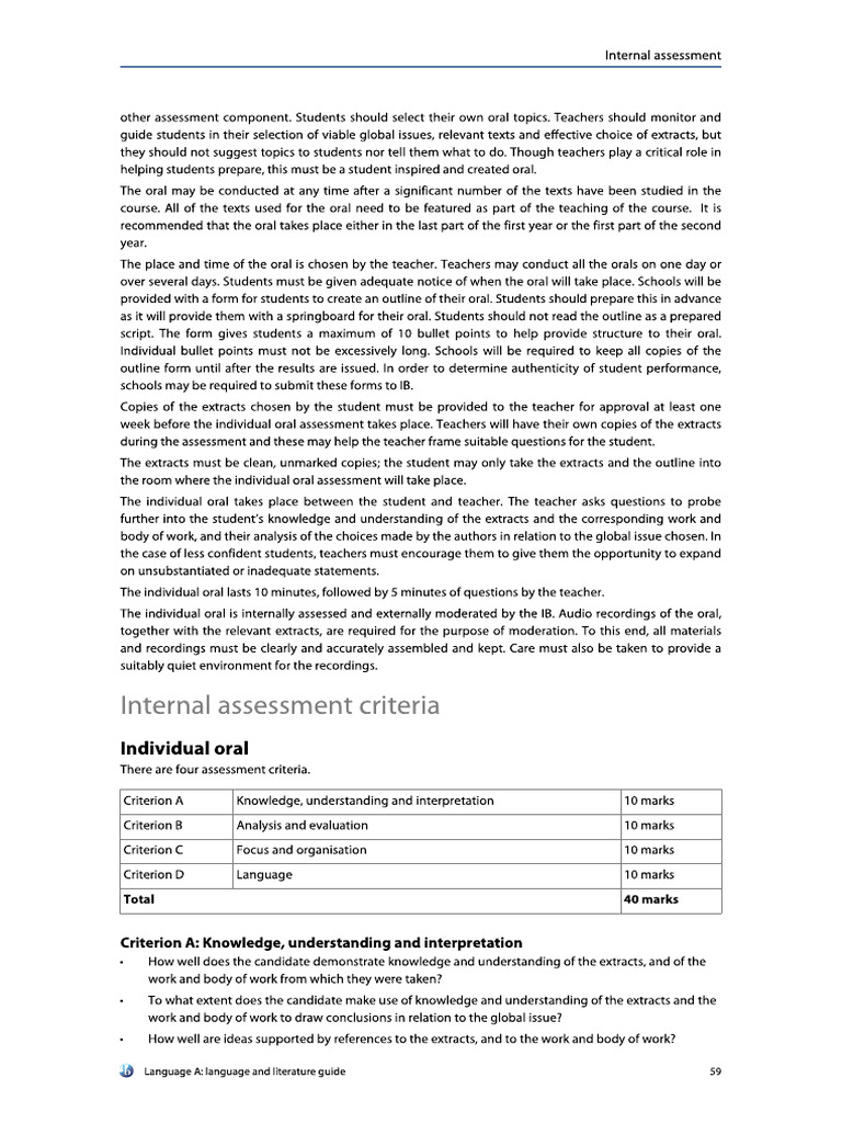 Assessment Criteria - Language A Language and Literature Individual ...