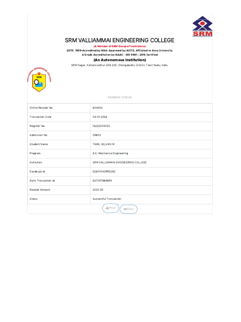 Sem 1 SRM Exam Fees | PDF
