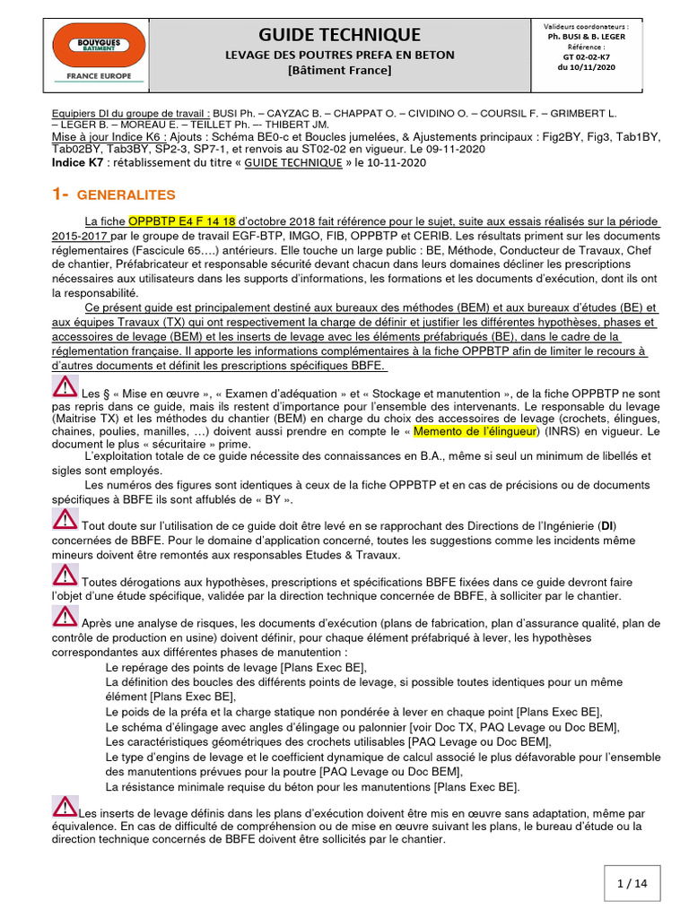 GT02-02 K7 Guide Technique Levage Poutres Préfa en Béton | PDF | Béton ...