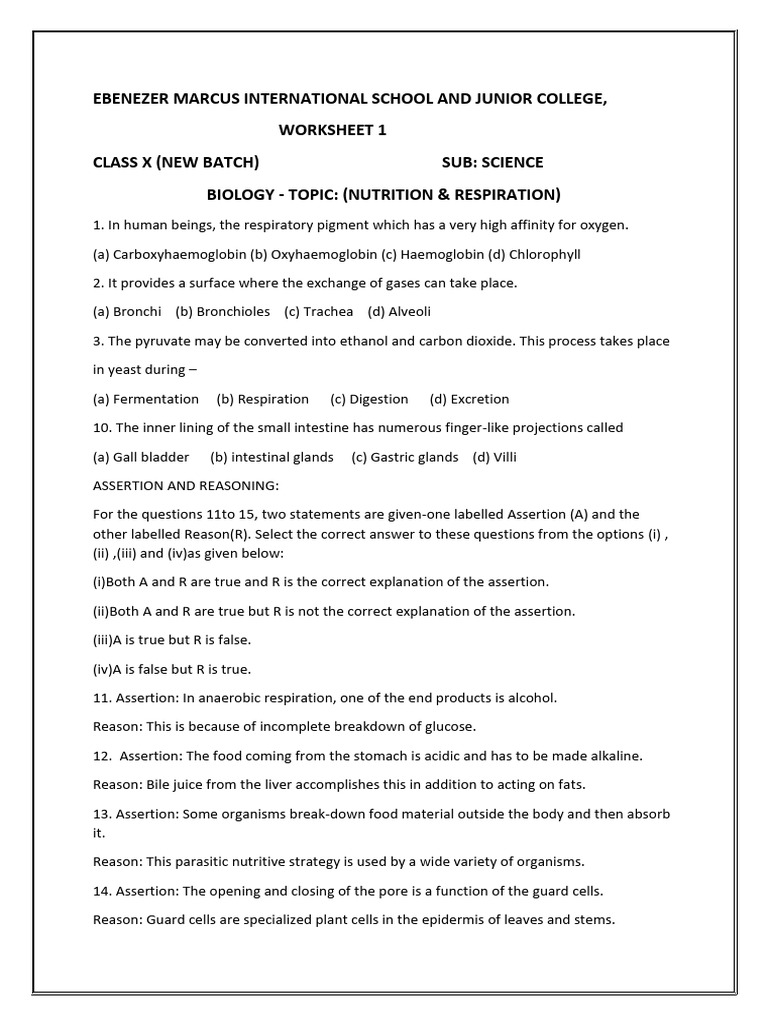 Worksheet - New Batch - Bio | PDF | Vacuole | Cell (Biology)