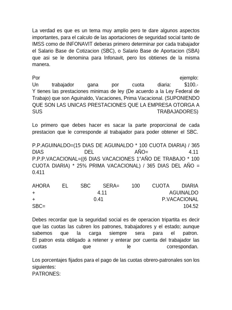Calculo de Cuota Del Imss 1 | PDF | Salario | Salario mínimo