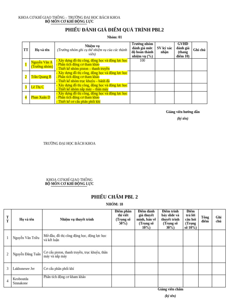 Phieu Danh Gia Pbl2 | PDF