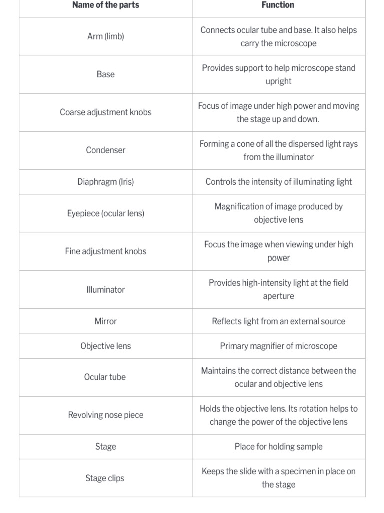 Parts of A Microscope With Their Functions - Micr | PDF