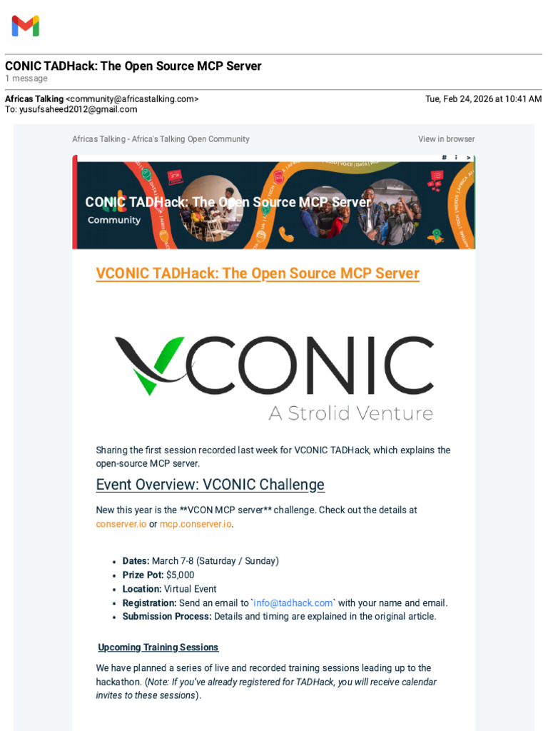 Gmail - CONIC TADHack - The Open Source MCP Server | PDF | Session ...