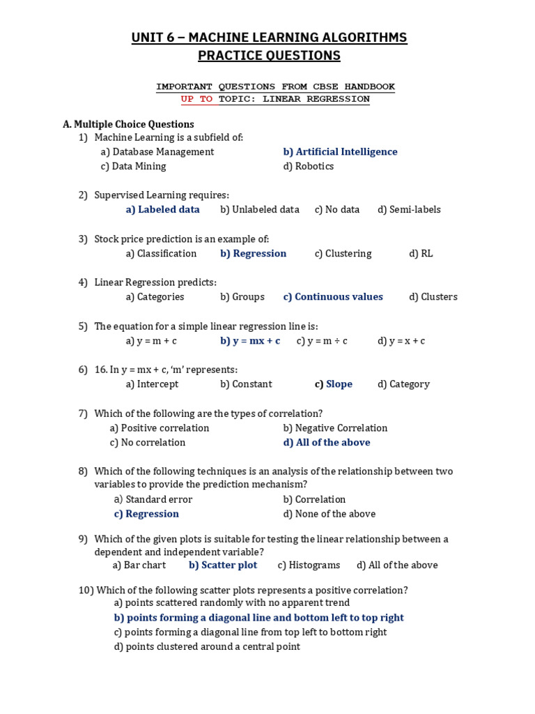 UNIT 6 (Notes) Machine Learning | PDF | Machine Learning | Regression ...