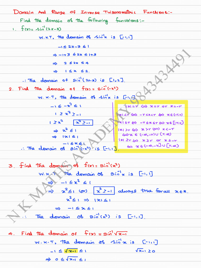 Domain of Inverse Trigonometric Functions - 260302 - 114552 - Watermark ...