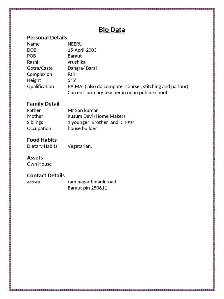 Bio Data Alka | PDF