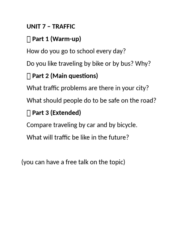 Unit 7 Traffic | PDF
