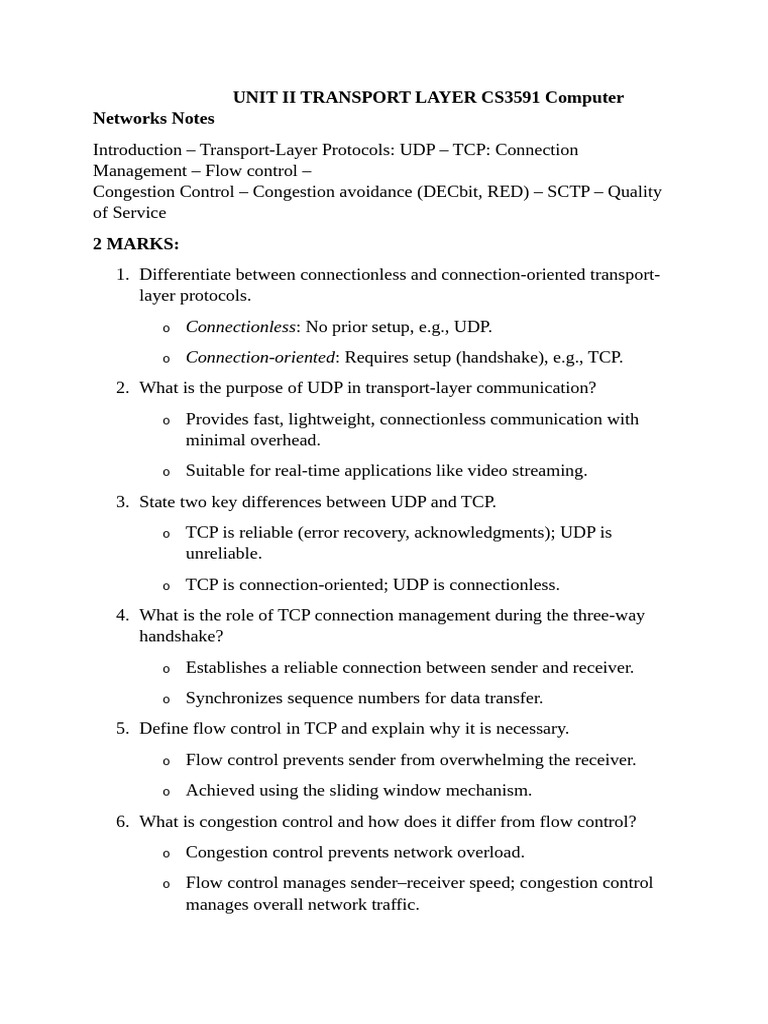 CN Unit Ii 2 Mark &16 Mark | PDF | Network Congestion | Transmission ...