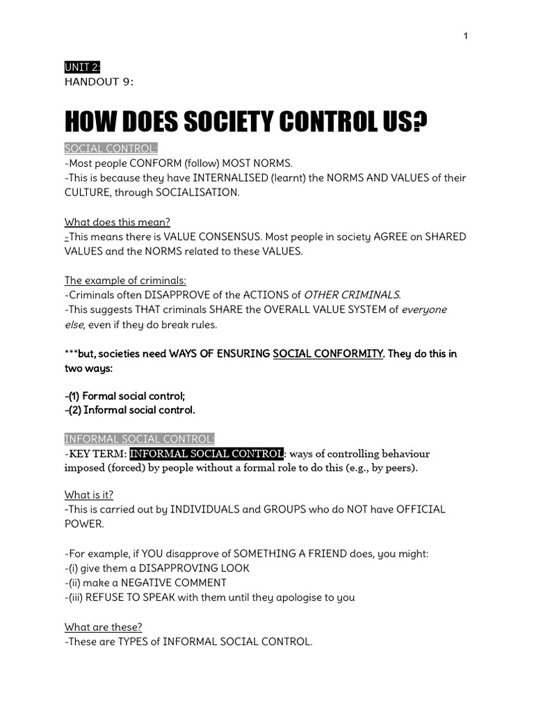 How Does Society Control Us?: Handout 9 | PDF | Social Psychology ...