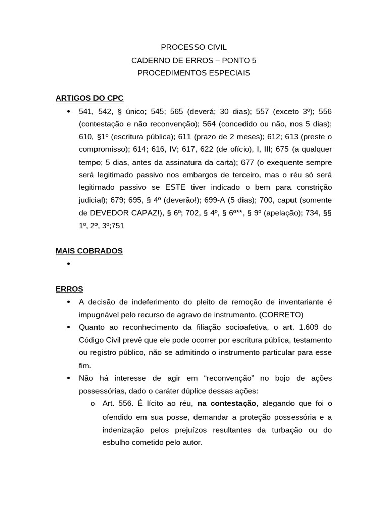 Processo - Erros - Ponto 5 - Proc Especiais | PDF | Indenização | Justiça