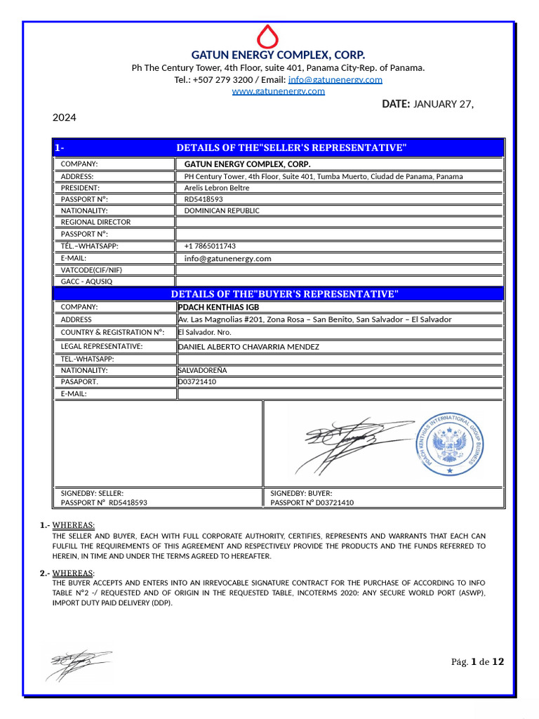 Draft Spa 12 Month Gatun Energy - Pdach | PDF | Letter Of Credit | Business