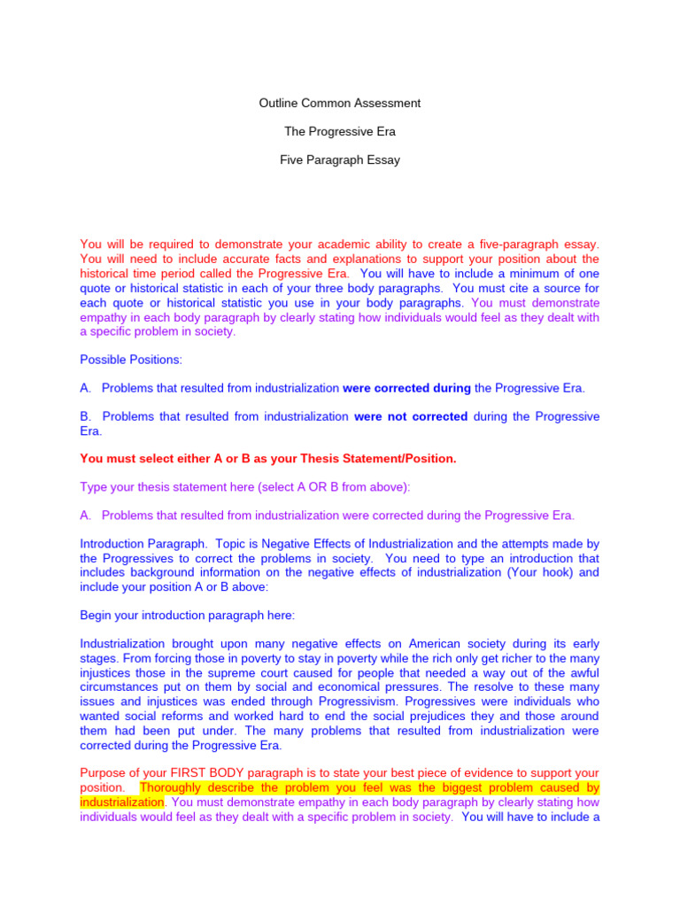 Five Paragraph Essay Common Assessment | PDF | Progressivism ...