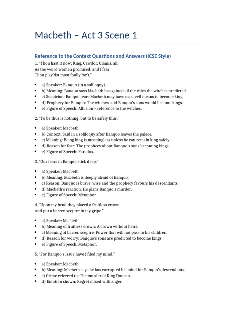 Macbeth Act3 Scene1 Reference To Context | PDF | Shakespearean ...