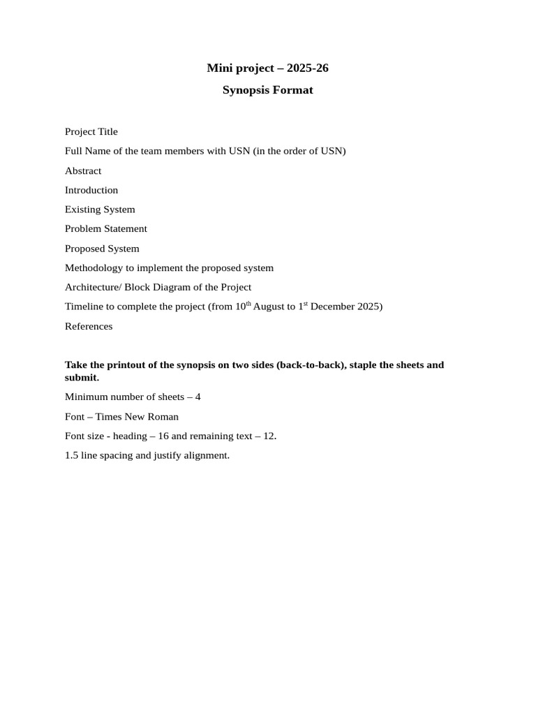 Synopsis Format 2025-26 | PDF