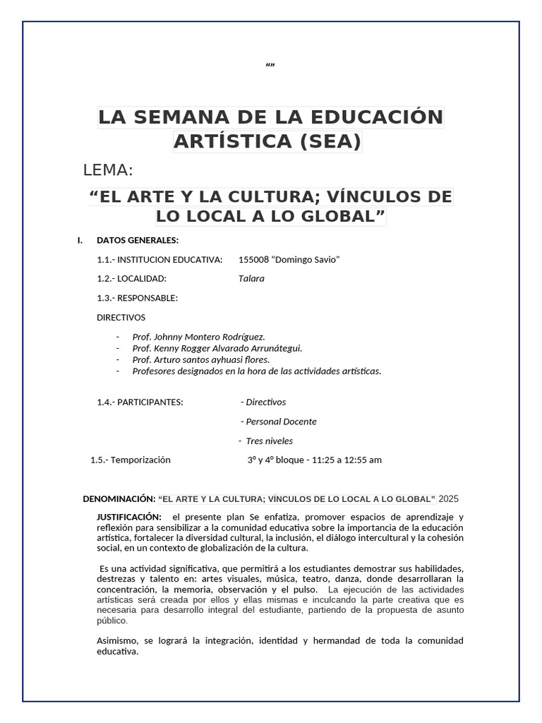Proyecto Semana de La Educación Artistica | PDF | Maestros | Cognición