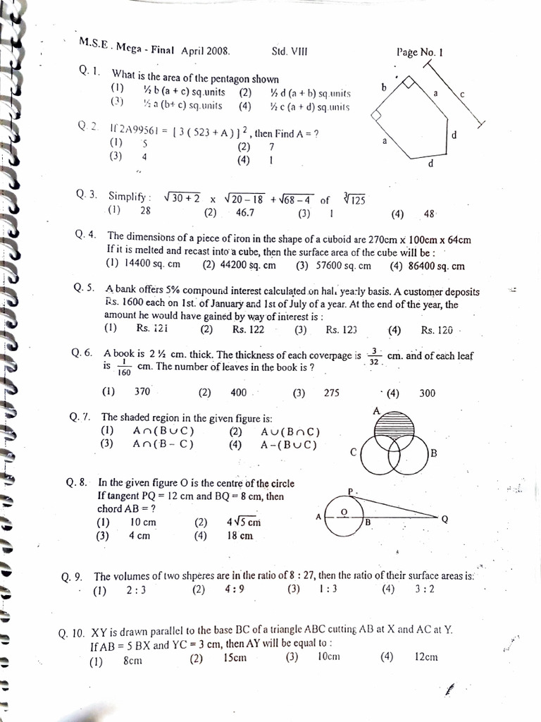 Std8 Ipm Mega Final Papers | PDF | Area | Circle