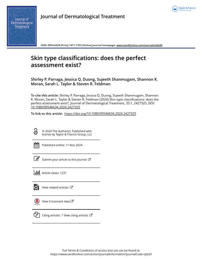Skin Type Classifications Does The Perfect Assessment Exist | PDF ...