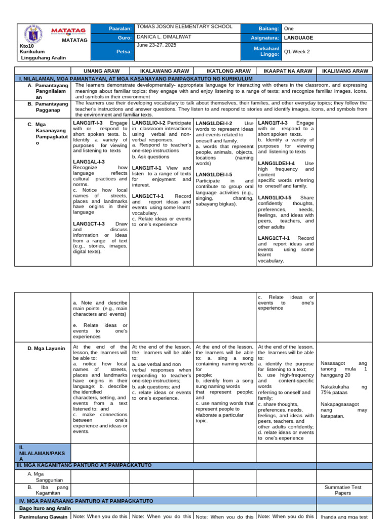 Week 2 q1 Language | PDF