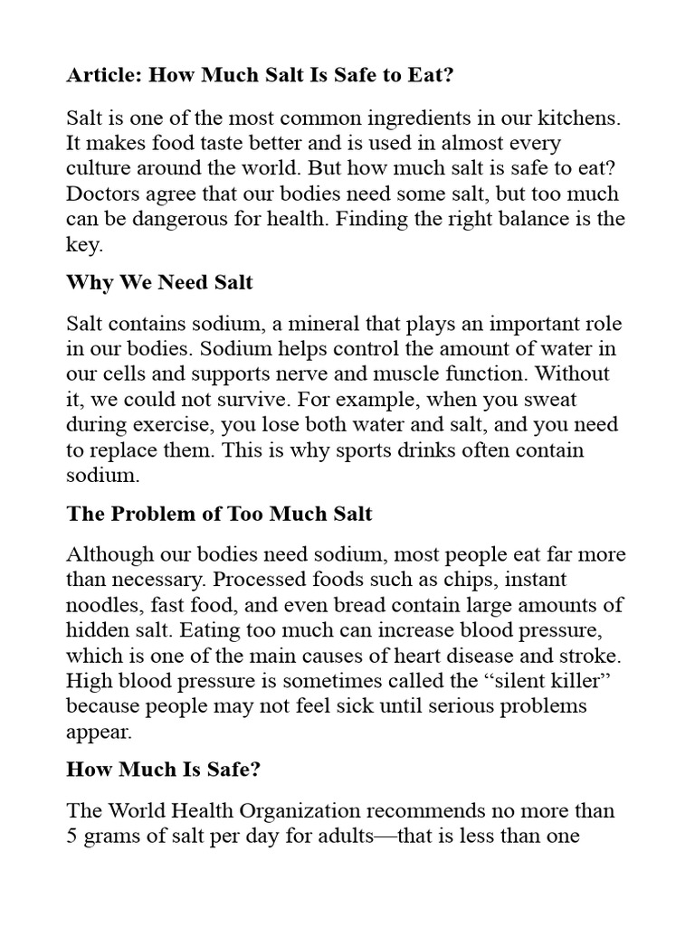 Article - How Much Salt Is Safe To Eat? | PDF | Salt | Foods
