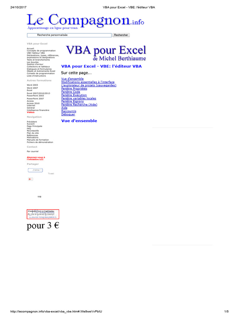 C VBA Pour Excel - VBE - L'éditeur VBA | PDF | Microsoft Excel | Visual ...