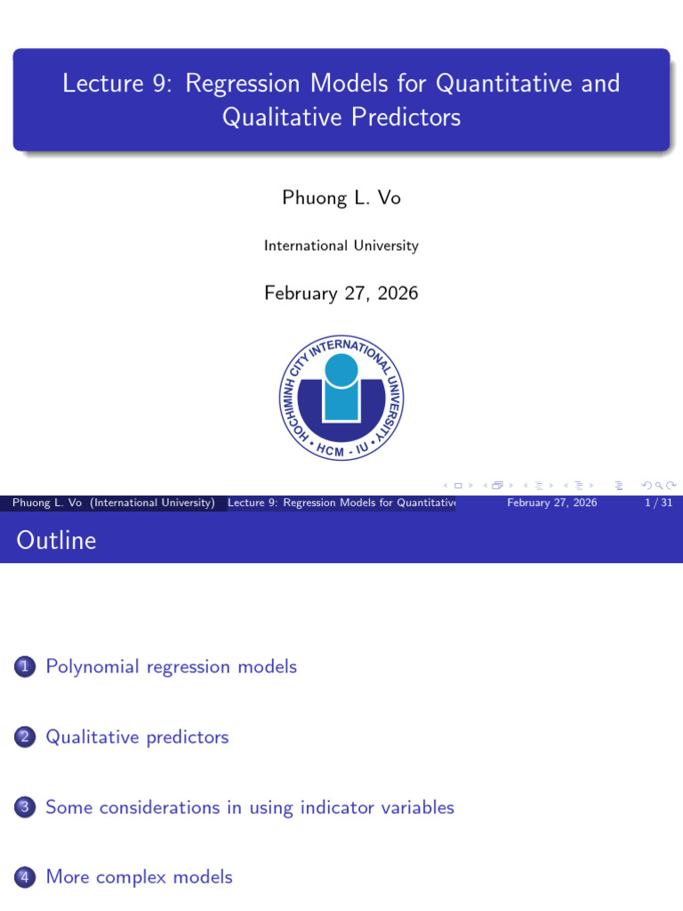 Regression - Analysis - 2025 - 2026 - Lecture9 - Regression Models For ...